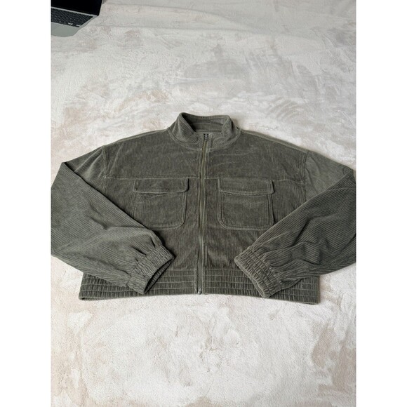 aerie Jackets & Blazers - Aerie Olive Green Corduroy Cropped Jacket Full Zip Utility Pockets Size M